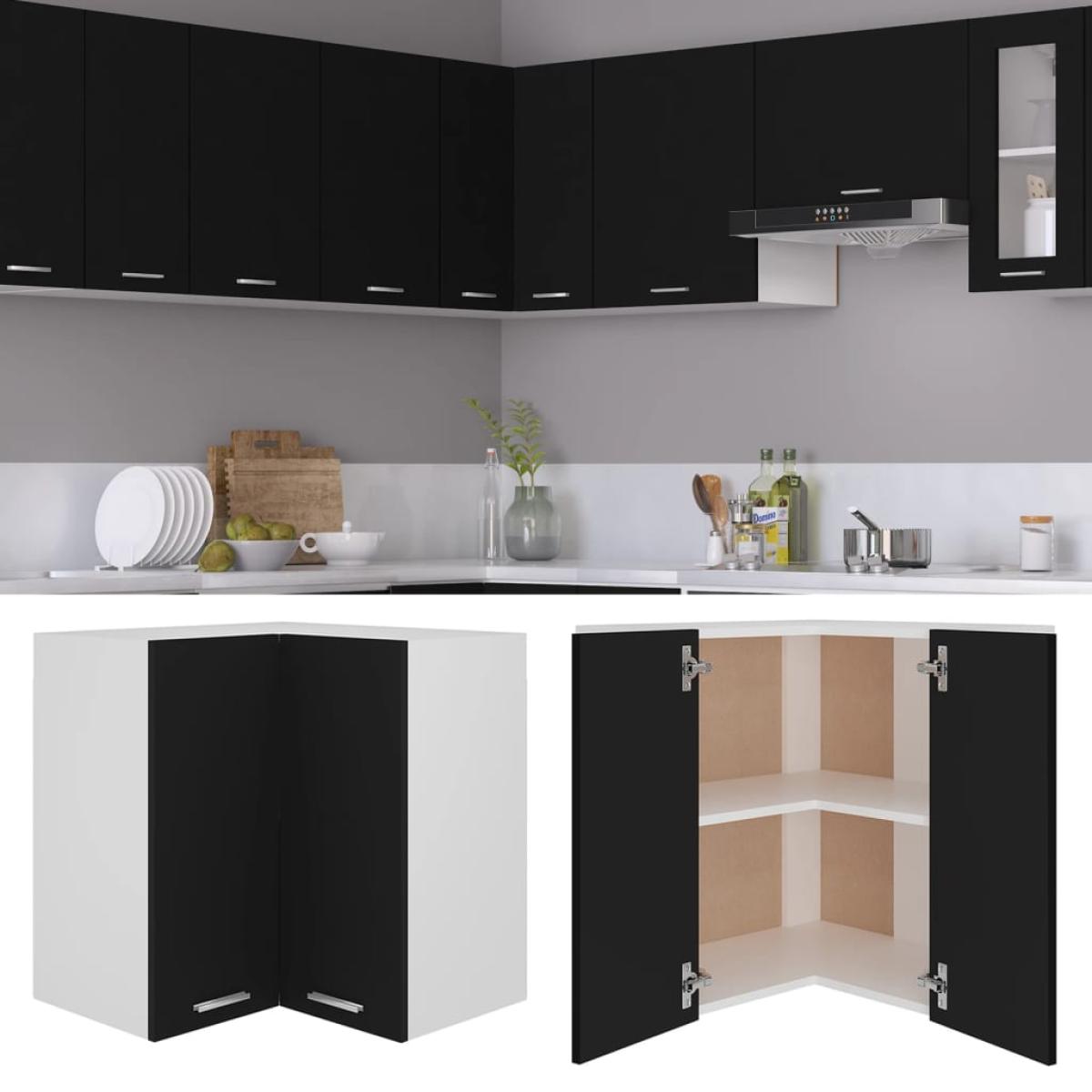 Armario colgante esquina madera contrachapada negro 57x57x60 cm