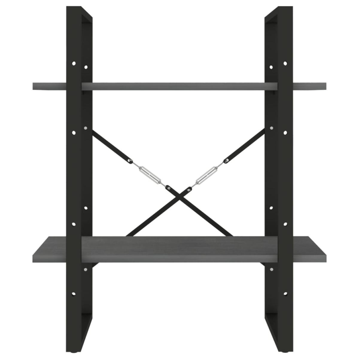 Estantería 2 niveles madera maciza de pino gris 60x30x70 cm
