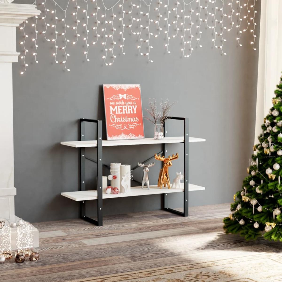 Estantería 2 niveles madera maciza de pino blanco 100x30x70 cm