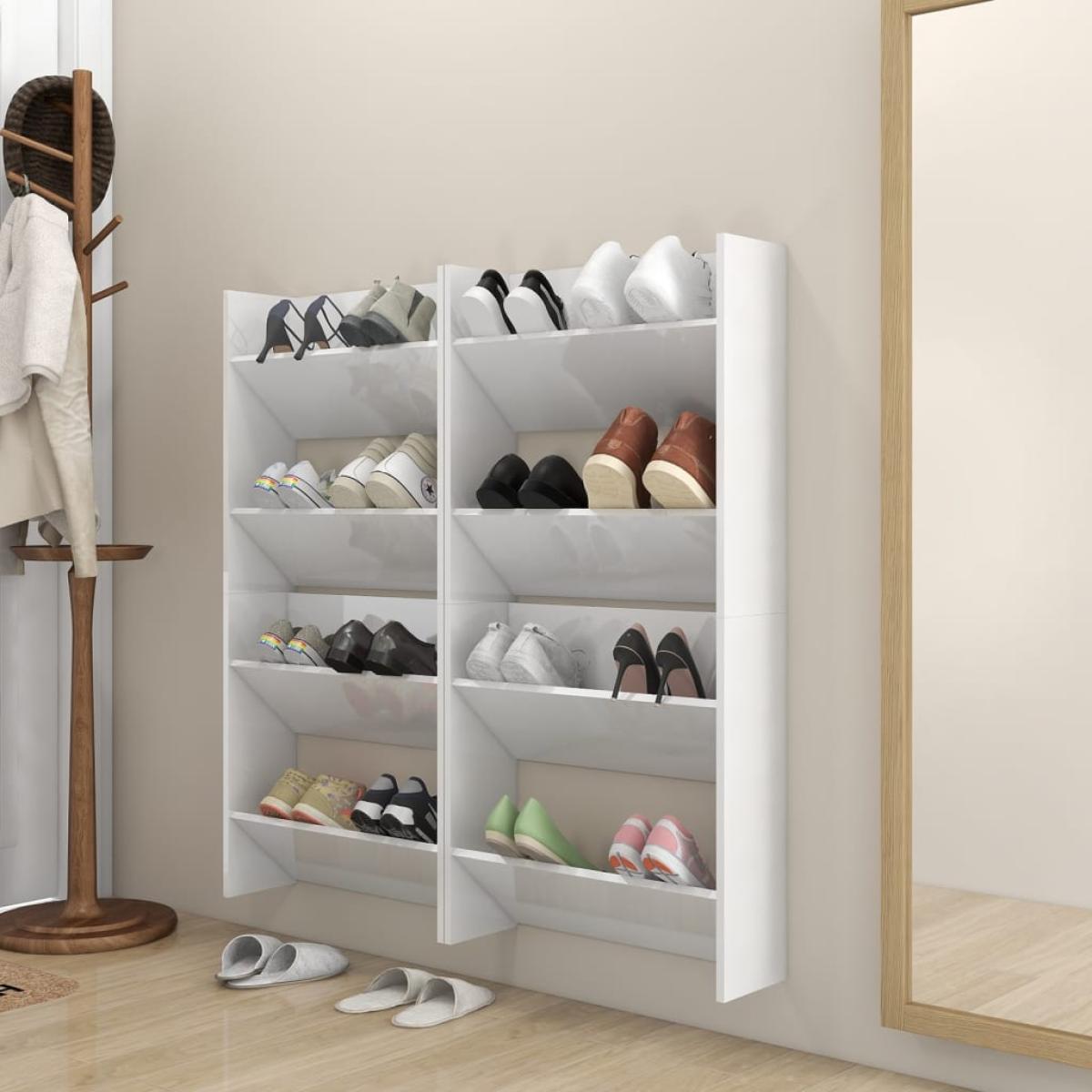 Zapateros de pared 4 uds contrachapada blanco brillo 60x18x60cm