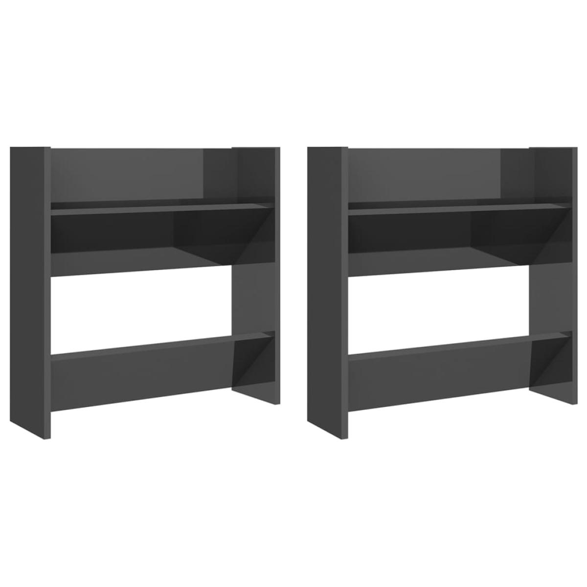 Zapateros de pared 2 uds contrachapada gris brillo 60x18x60 cm