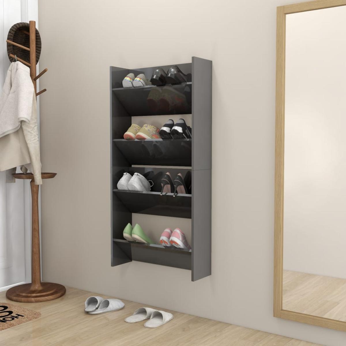 Zapateros de pared 2 uds contrachapada gris brillo 60x18x60 cm