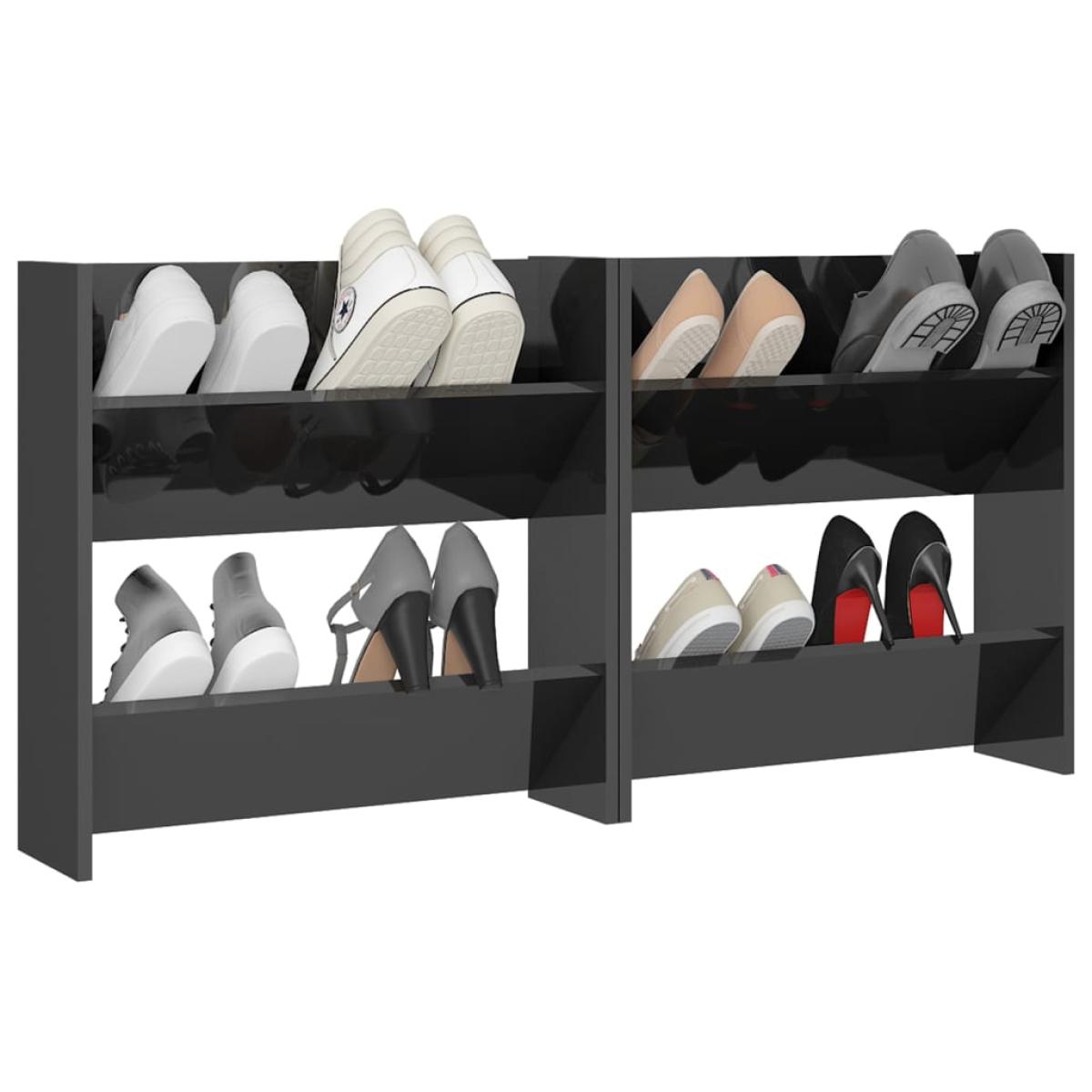 Zapateros de pared 2 uds contrachapada gris brillo 60x18x60 cm