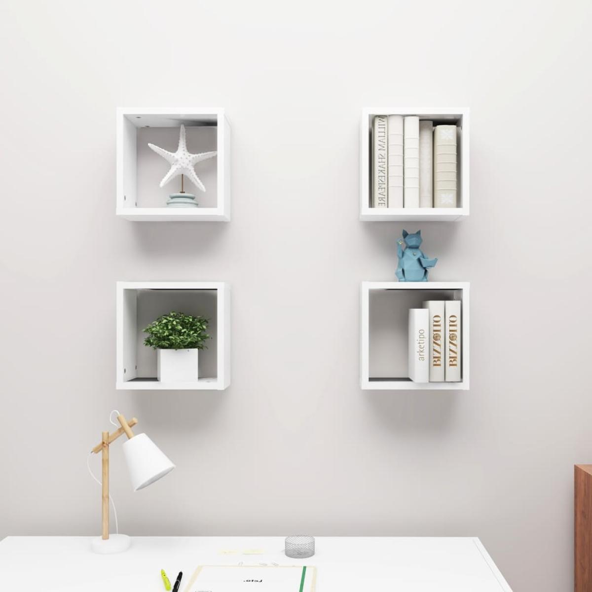 Estantes cubo de pared 4 uds aglomerado blanco 30x15x30 cm