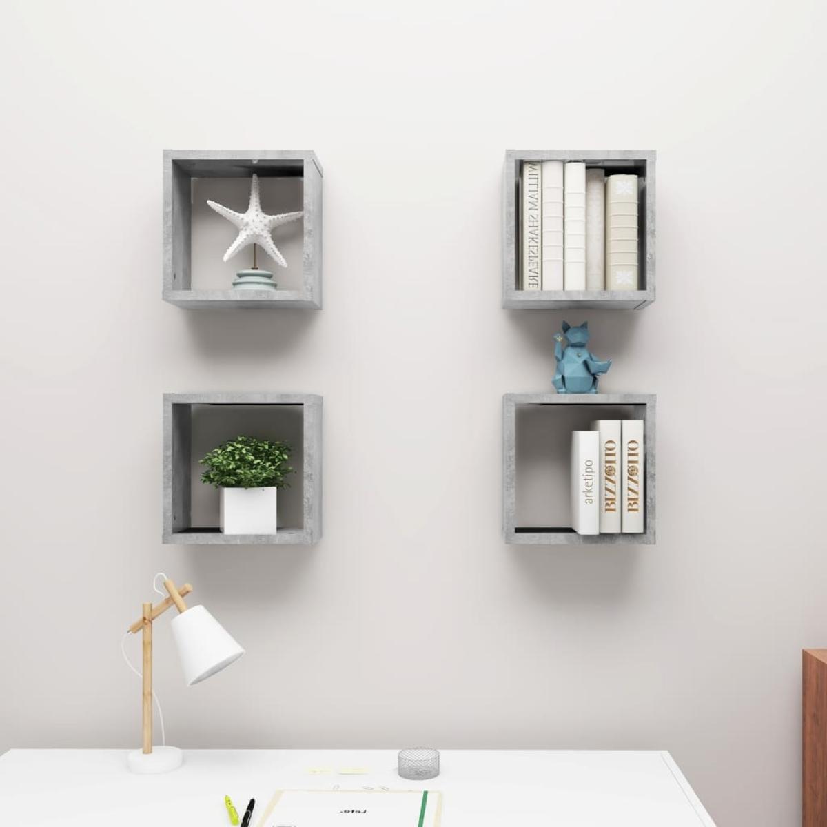 Estante cubo pared 4 uds gris hormigón 30x15x30 cm