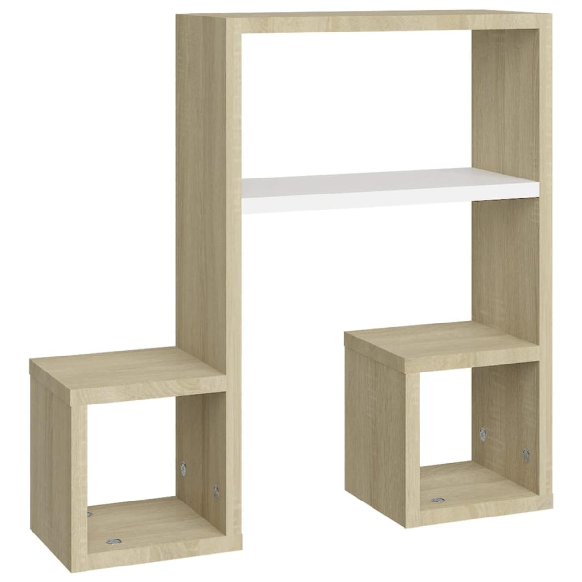 Estantes de pared 2 uds aglomerado blanco y roble 50x15x50 cm