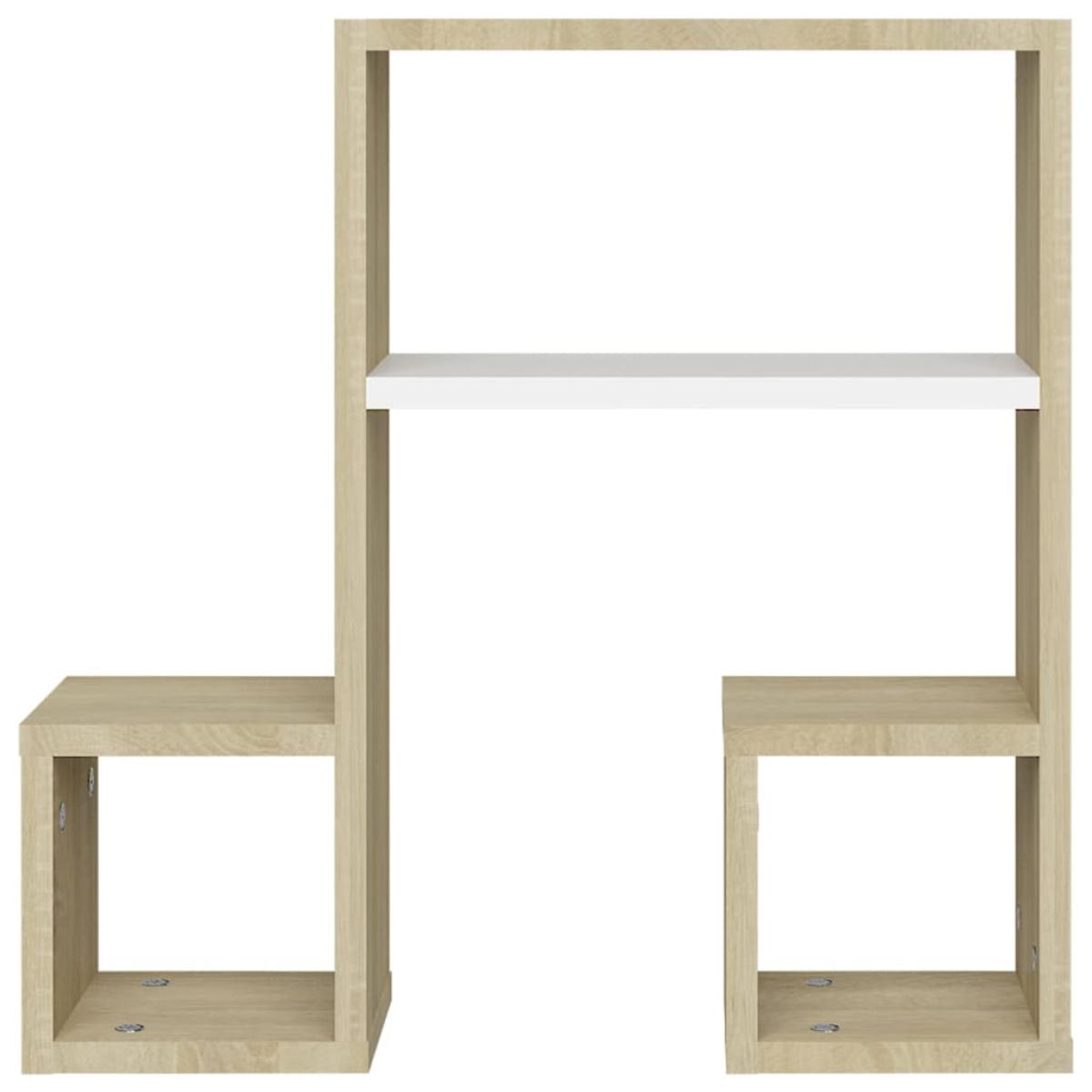 Estantes de pared 2 uds aglomerado blanco y roble 50x15x50 cm