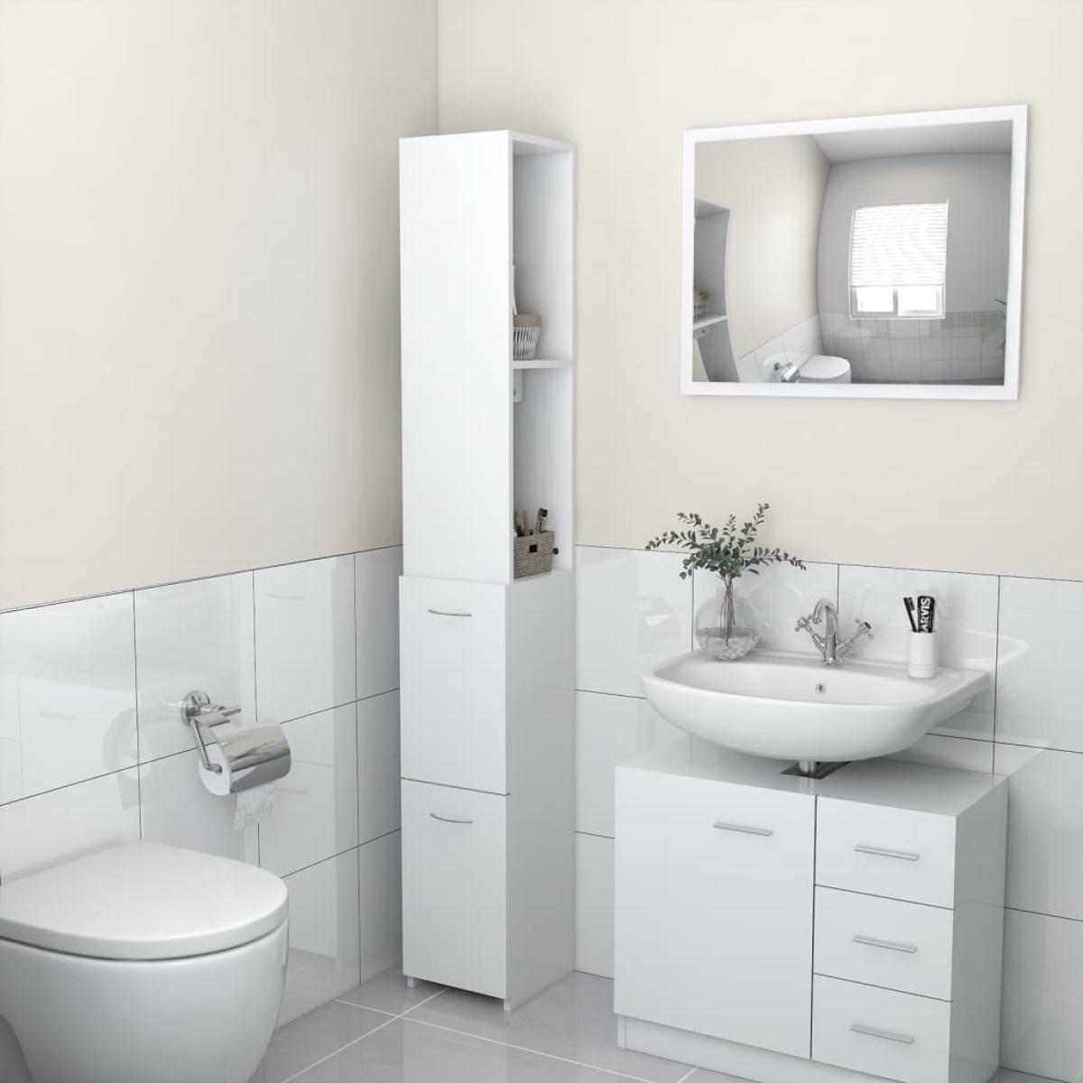 Armario de cuarto de baño aglomerado blanco 25x25x170 cm