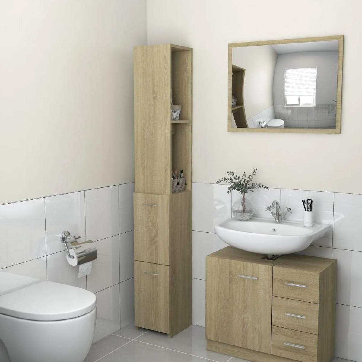 Armario de cuarto de baño aglomerado sonoma 25x25x170 cm