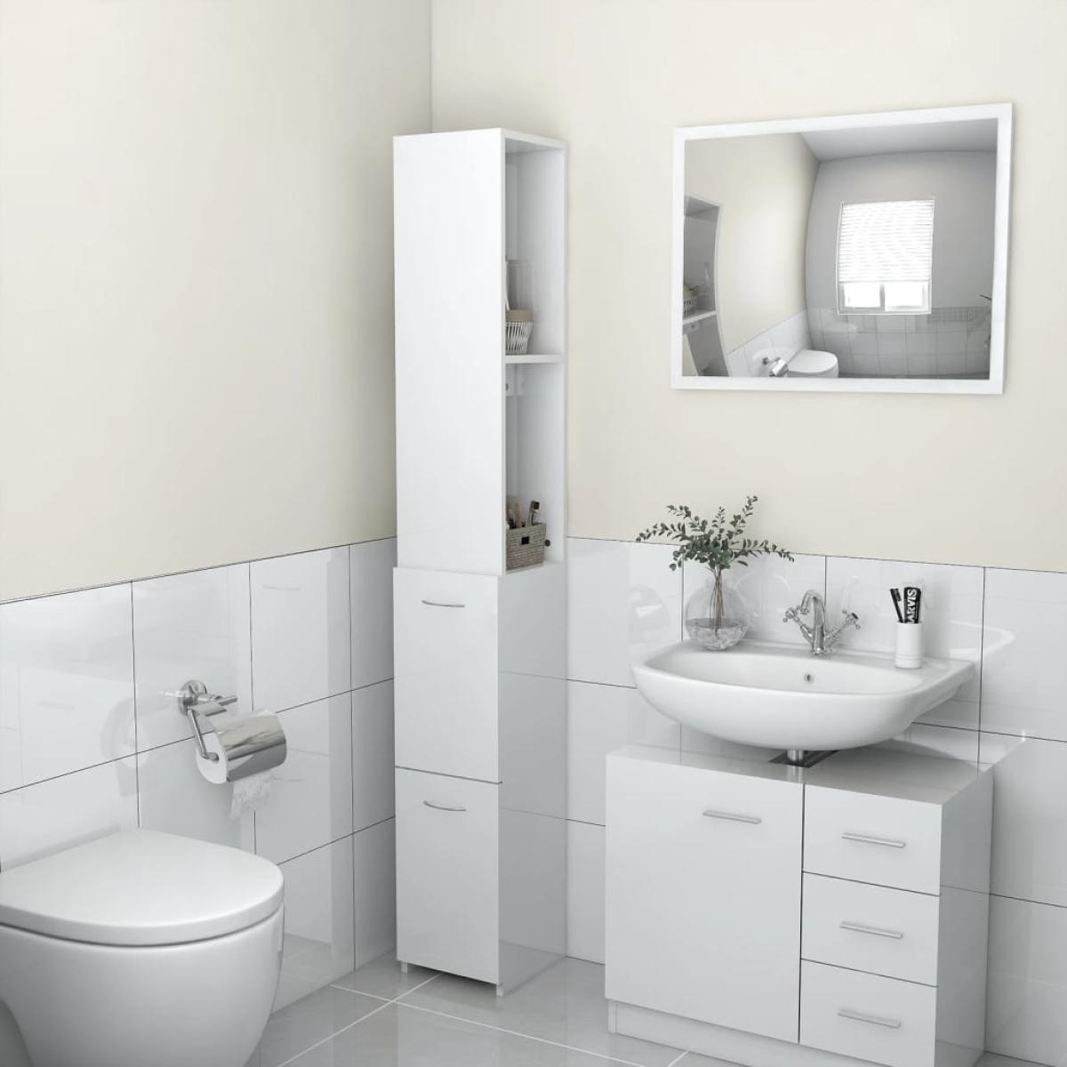 Armario de baño madera contrachapada blanco brillo 25x25x170 cm
