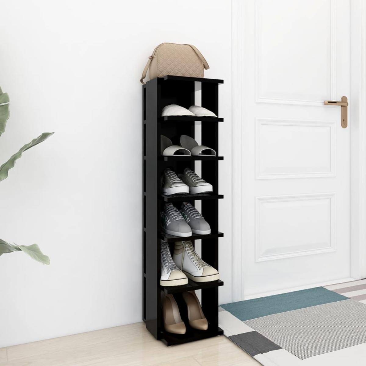 Mueble zapatero madera contrachapada negro 27,5x27x102 cm
