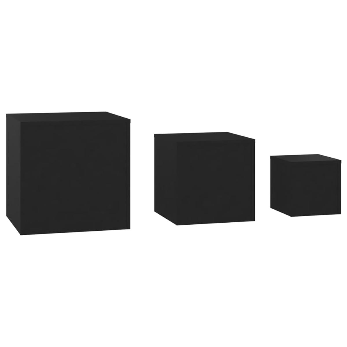 Mesitas auxiliares 3 uds madera contrachapada negro