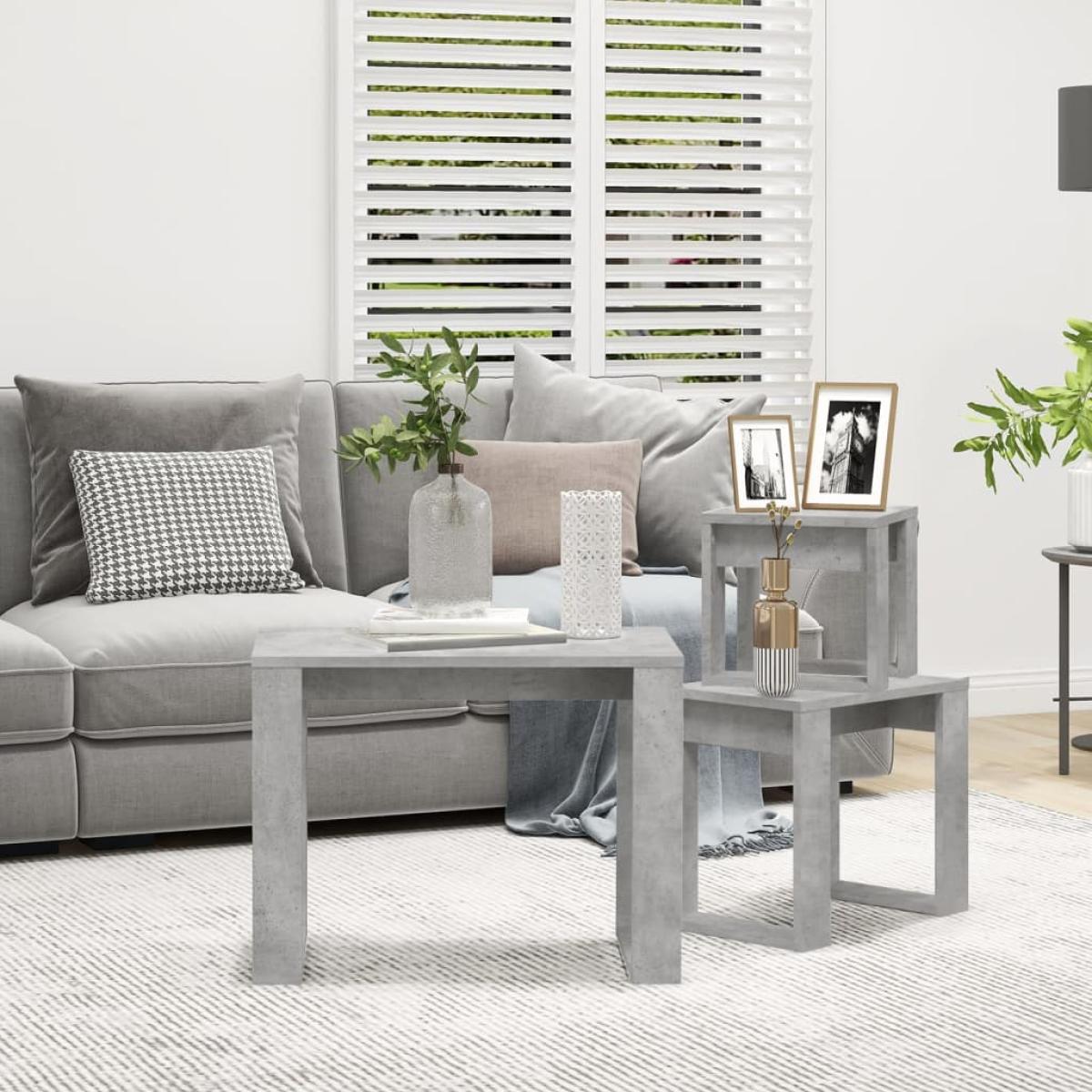 Mesas apilables 3 piezas madera contrachapada gris hormigón