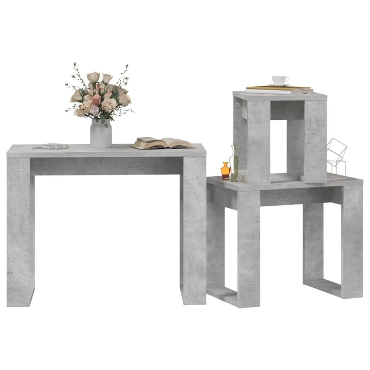 Mesas apilables 3 piezas madera contrachapada gris hormigón