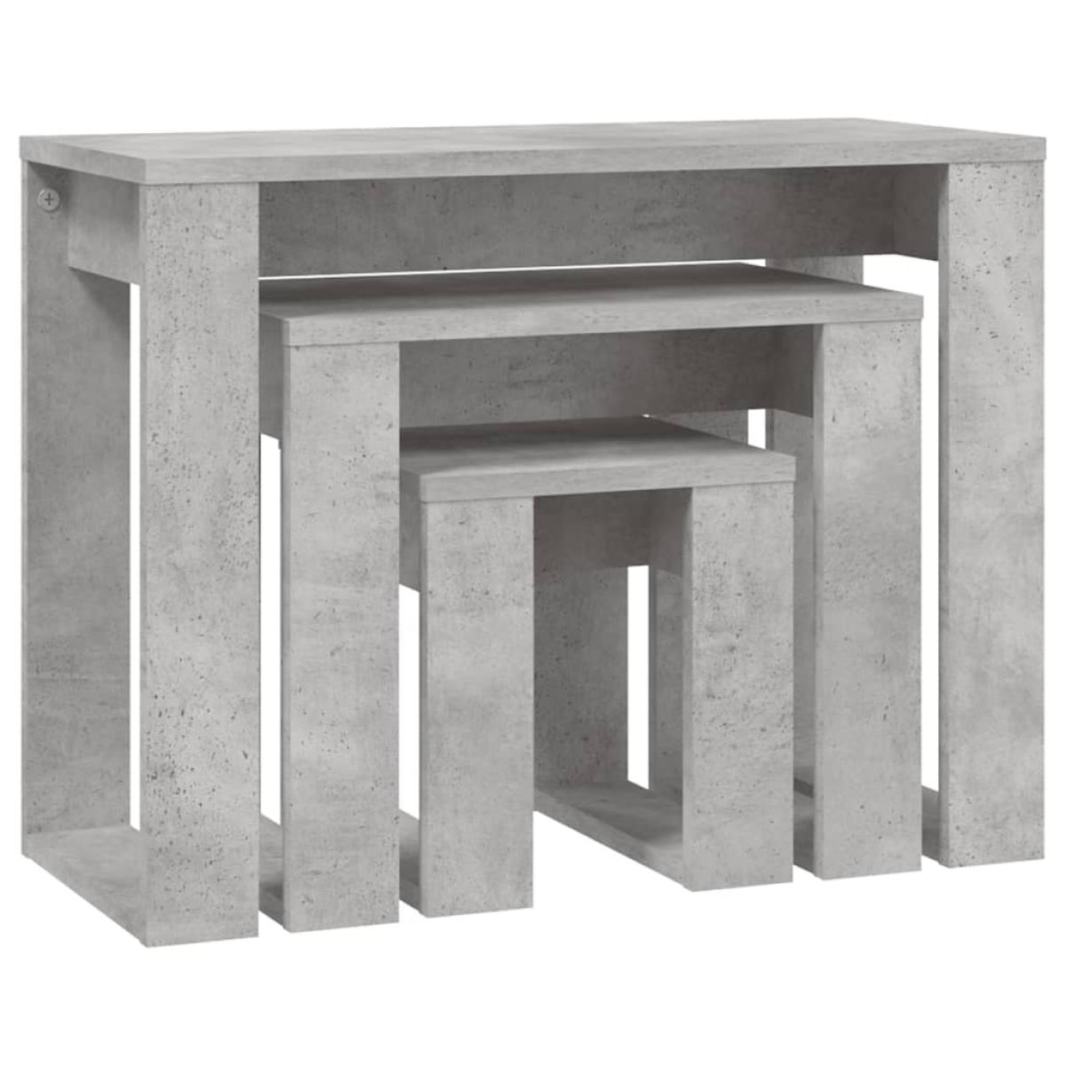 Mesas apilables 3 piezas madera contrachapada gris hormigón