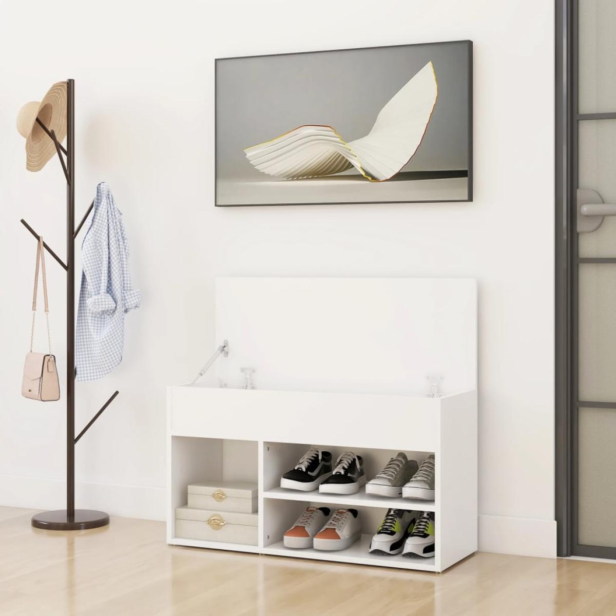 Banco zapatero de madera contrachapada blanco 80x30x45 cm