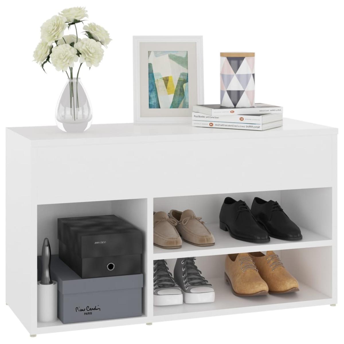 Banco zapatero de madera contrachapada blanco 80x30x45 cm