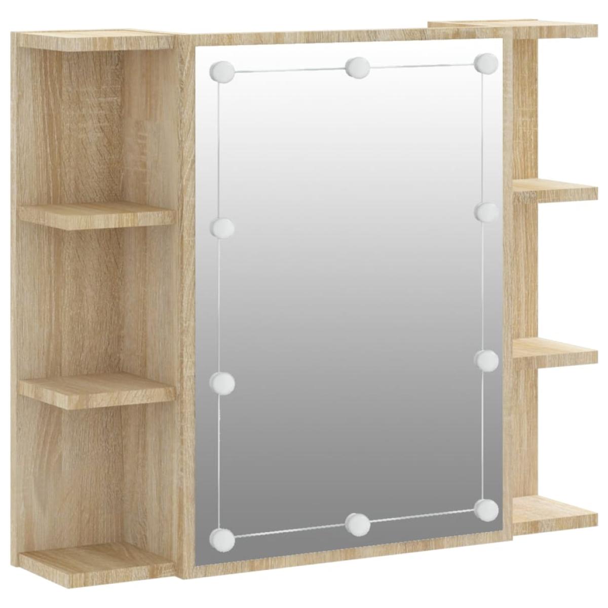 Mueble con espejo y luces LED roble Sonoma 70x16,5x60 cm
