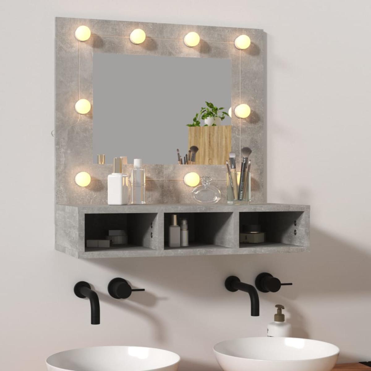 Mueble con espejo y LED color gris hormigón 60x31,5x62 cm