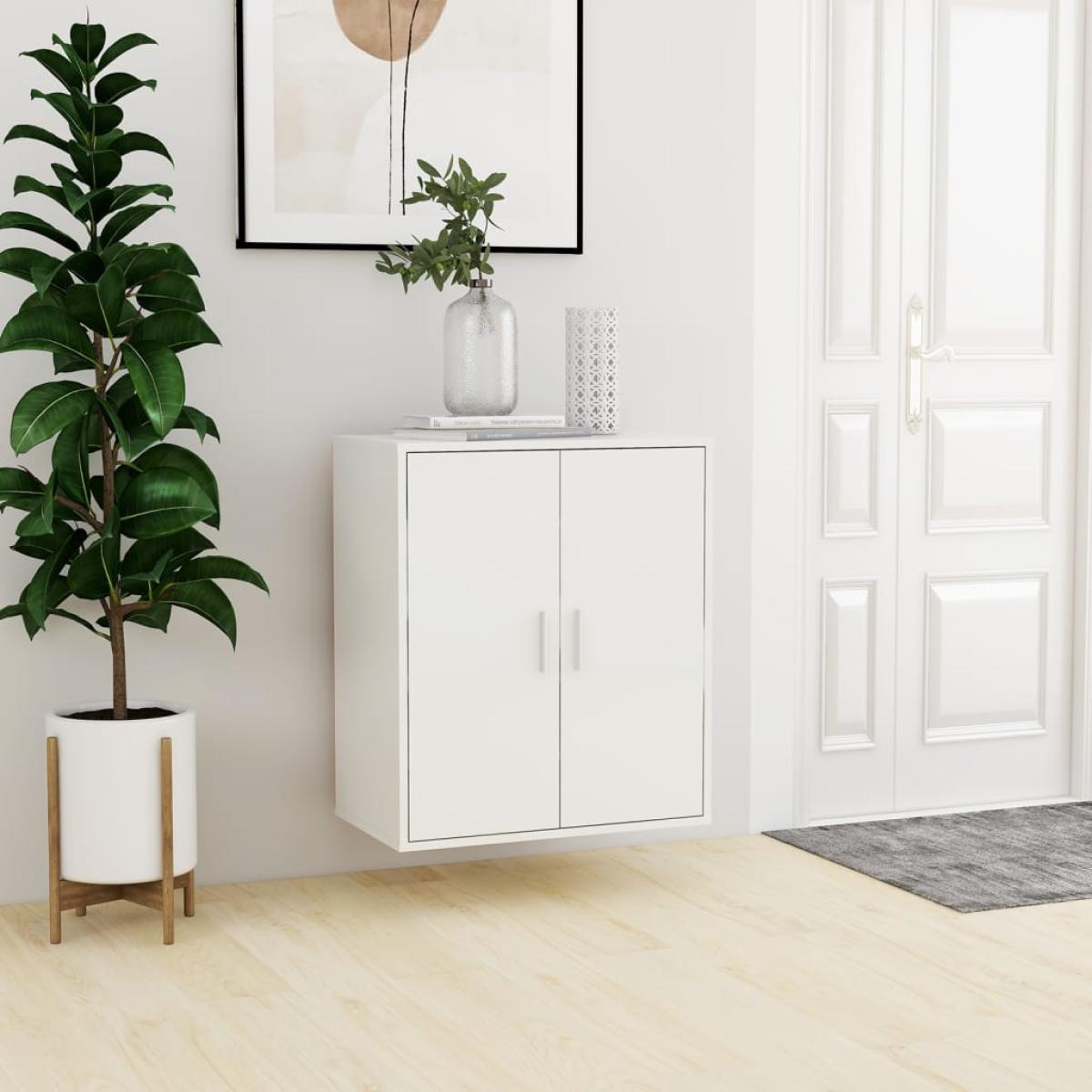 Mueble zapatero de aglomerado blanco brillante 60x35x70 cm