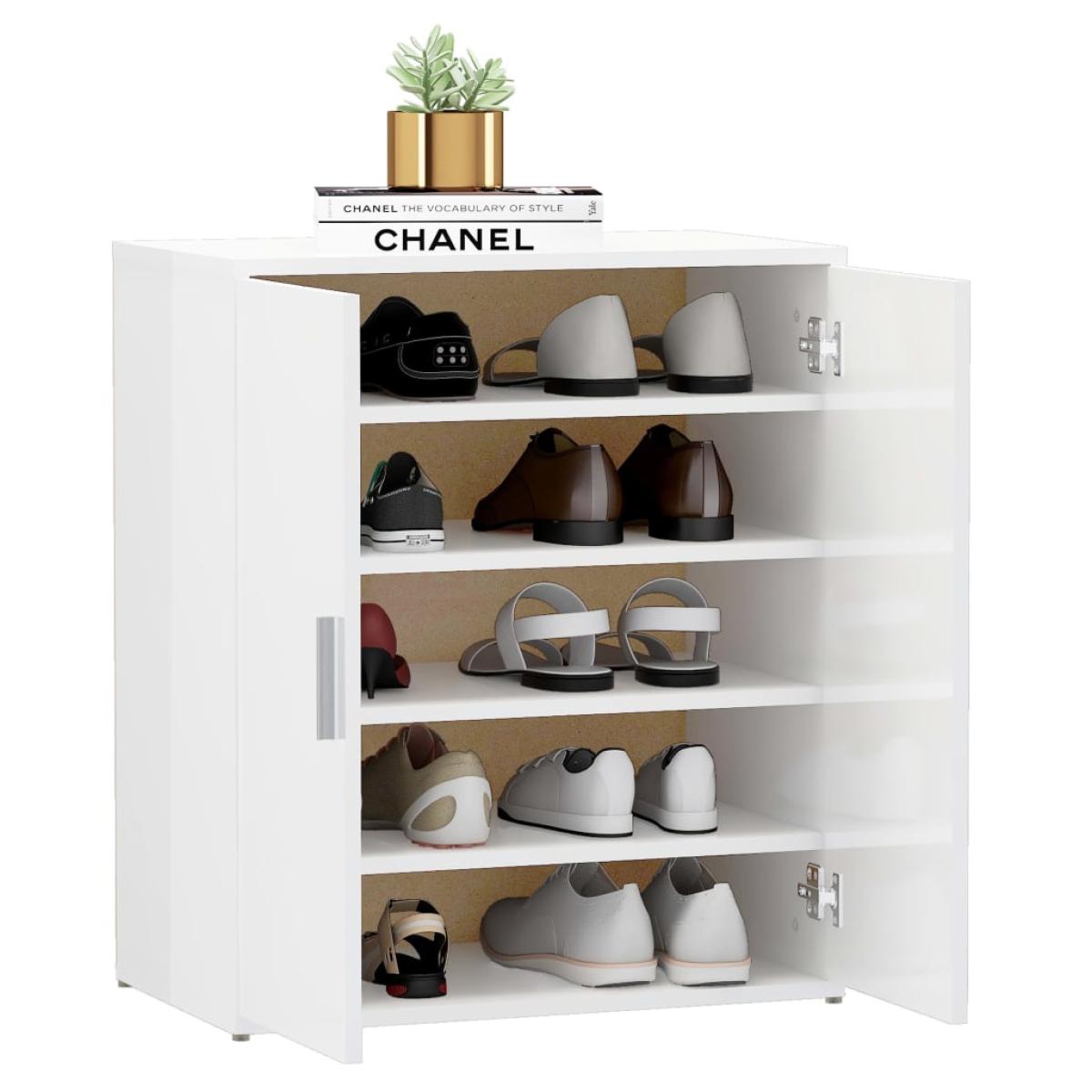 Mueble zapatero de aglomerado blanco brillante 60x35x70 cm