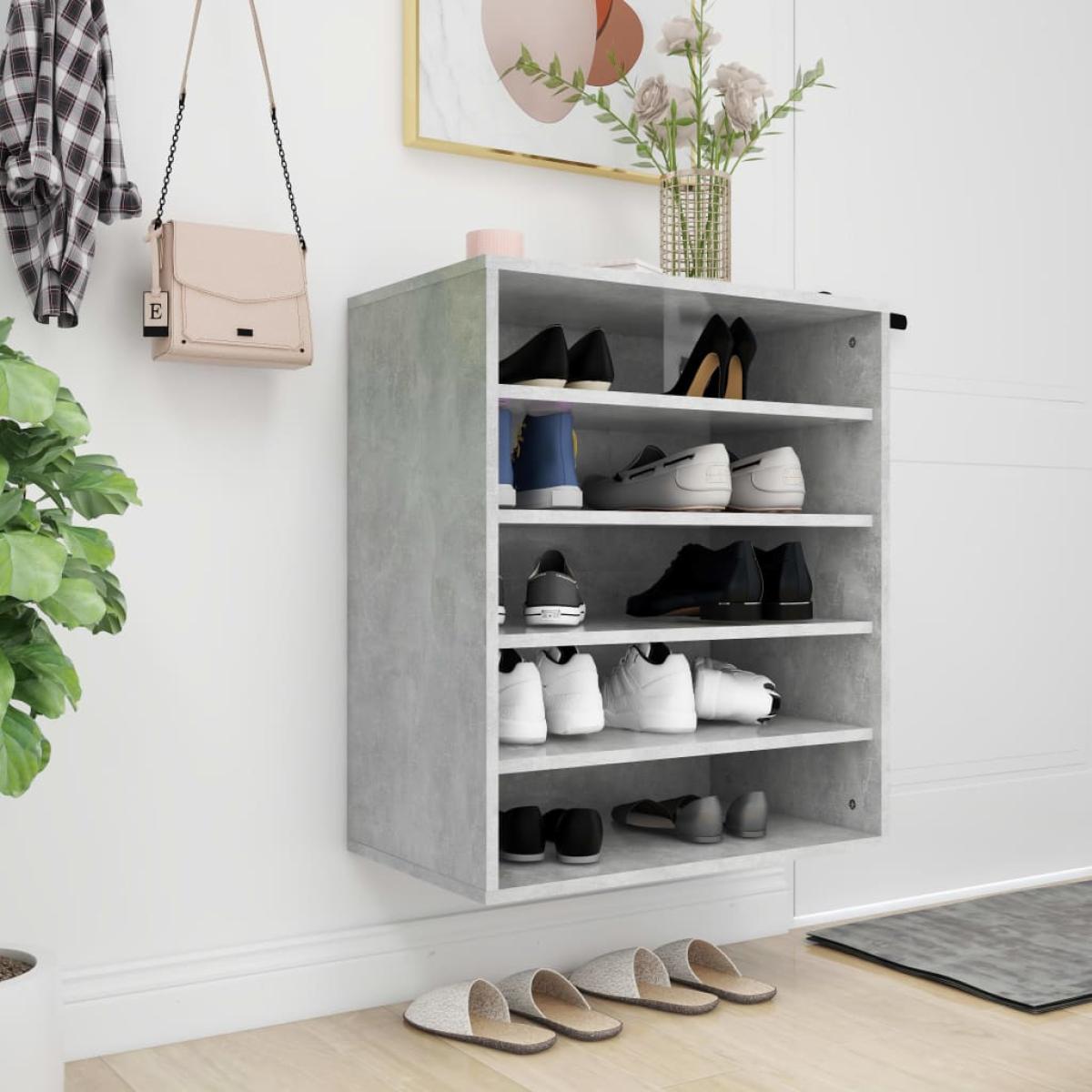 Mueble zapatero madera contrachapada gris hormigón 60x35x70 cm