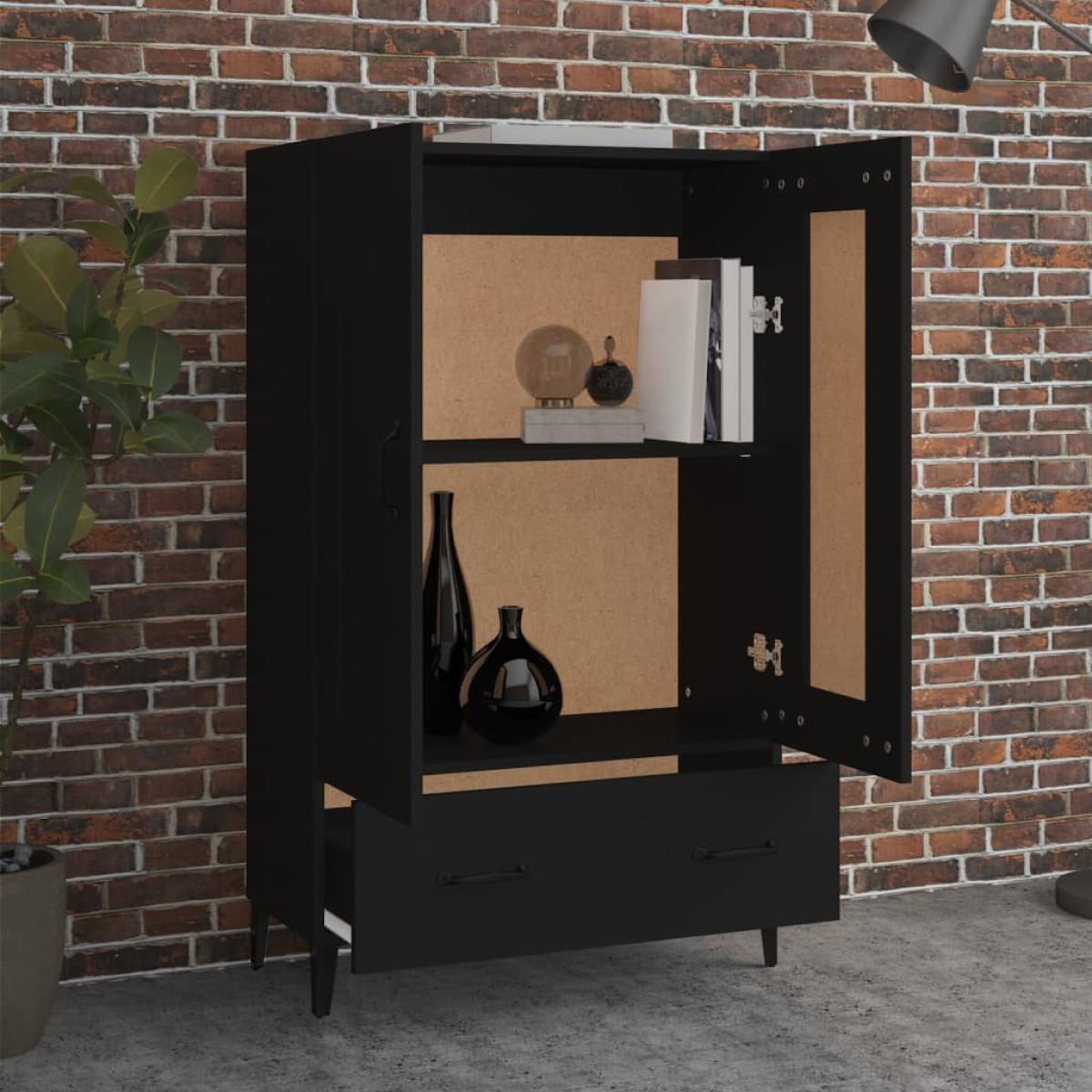 Aparador de madera contrachapada negro 70x31x115 cm