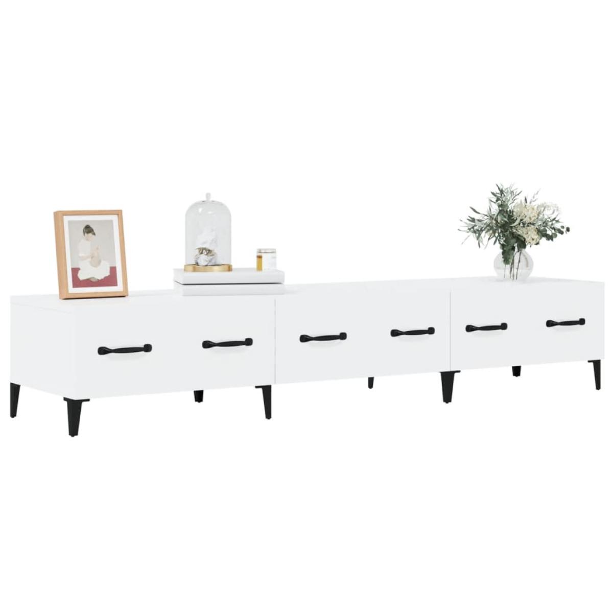 Mueble de TV madera contrachapada blanco brillo 150x34,5x30 cm
