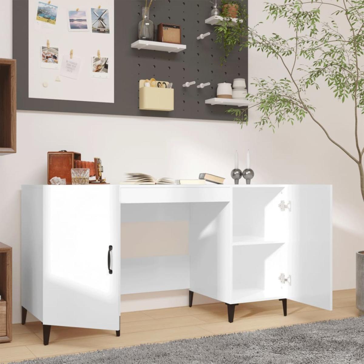 Escritorio madera contrachapada blanco brillante 140x50x75 cm