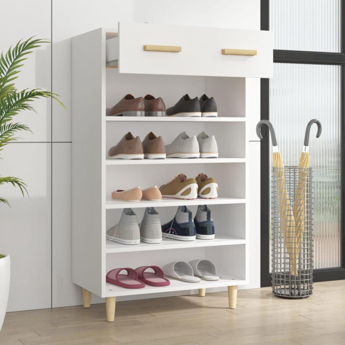 Mueble zapatero de madera contrachapada blanco 60x35x105 cm