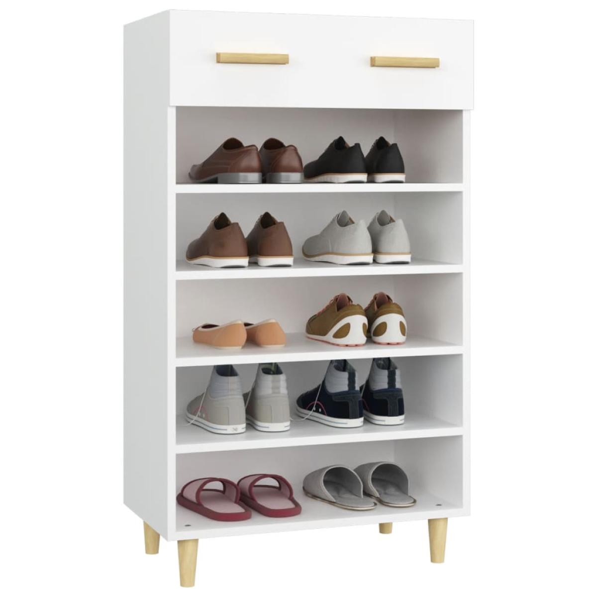 Mueble zapatero de madera contrachapada blanco 60x35x105 cm