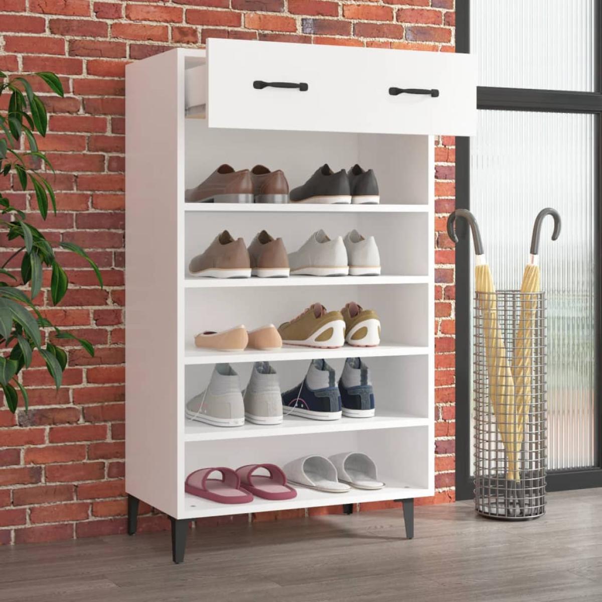Mueble zapatero de madera contrachapada blanco 60x35x105 cm