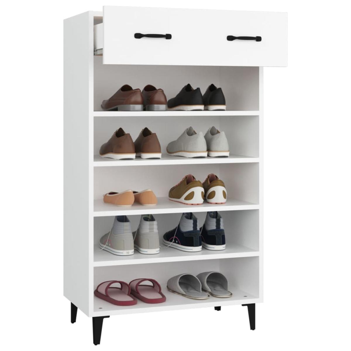 Mueble zapatero de madera contrachapada blanco 60x35x105 cm