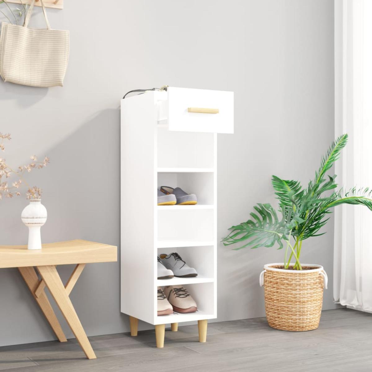Mueble zapatero madera contrachapada blanco brillo 30x35x105 cm