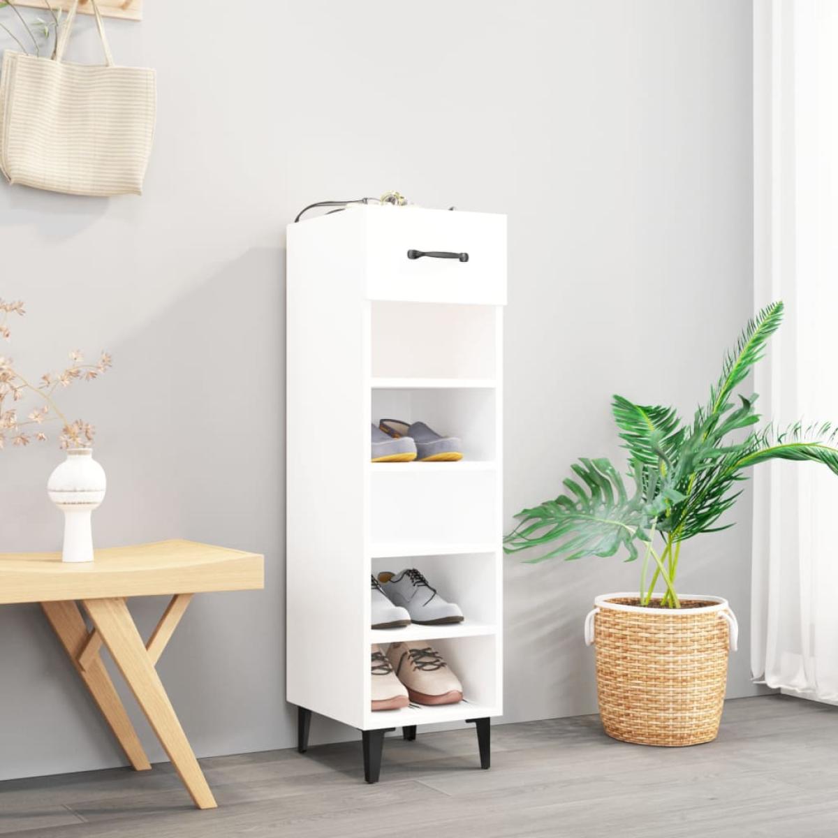 Mueble zapatero madera contrachapada blanco brillo 30x35x105 cm