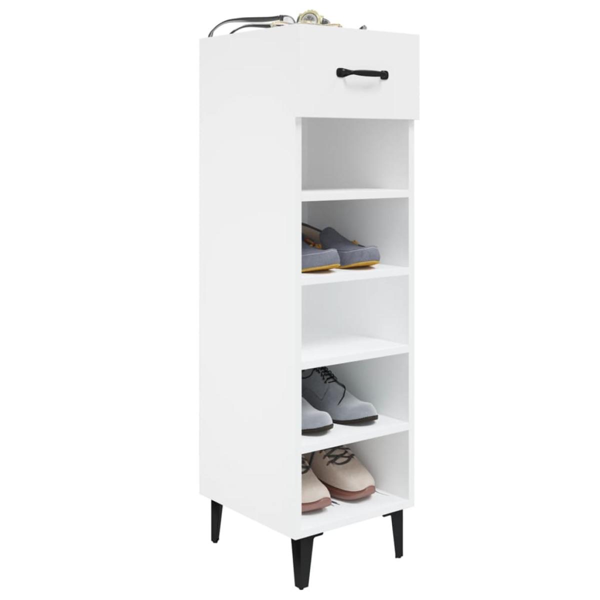 Mueble zapatero madera contrachapada blanco brillo 30x35x105 cm