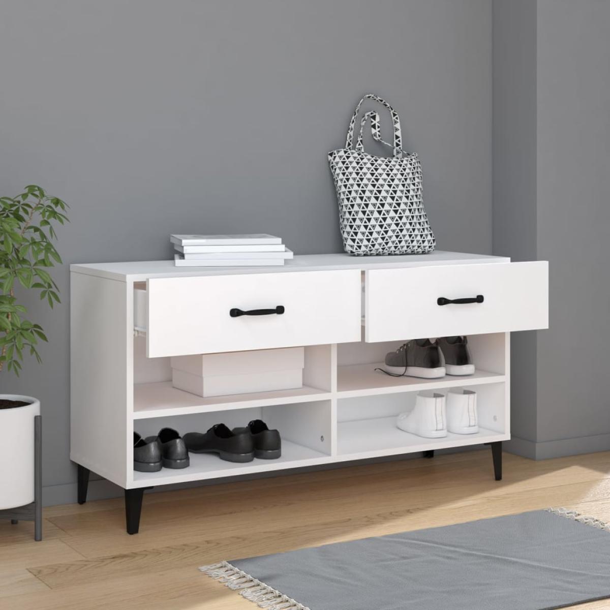 Mueble zapatero madera contrachapada blanco 102x35x55 cm