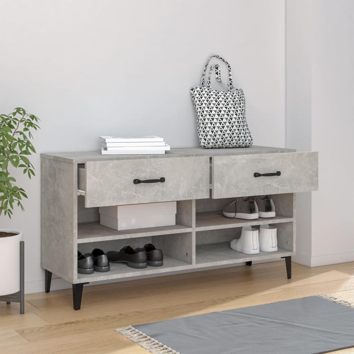 Mueble zapatero madera contrachapada gris hormigón 102x35x55 cm
