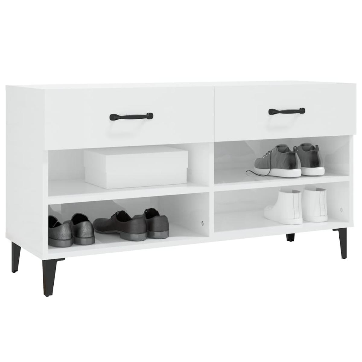Mueble zapatero madera contrachapada blanco brillo 102x35x55 cm