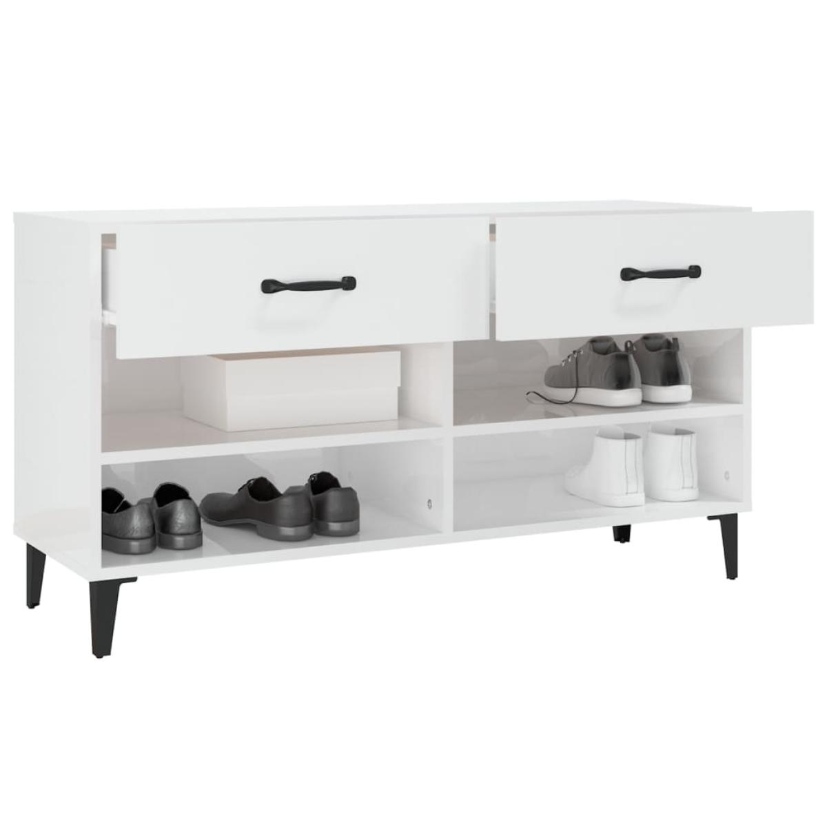 Mueble zapatero madera contrachapada blanco brillo 102x35x55 cm