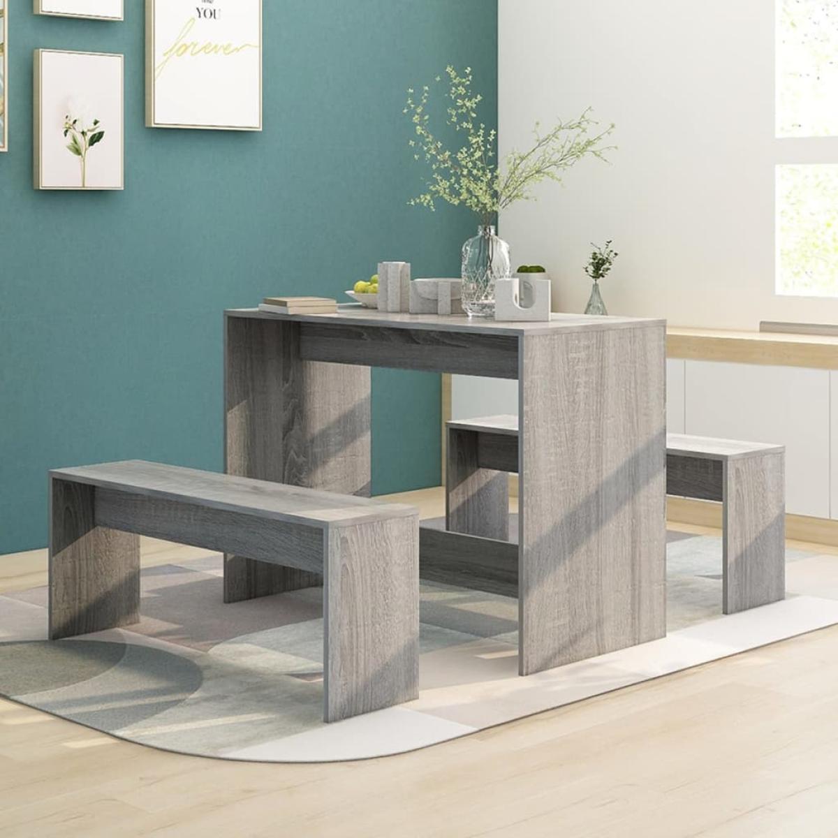 Juego de comedor 3 piezas aglomerado color gris Sonoma