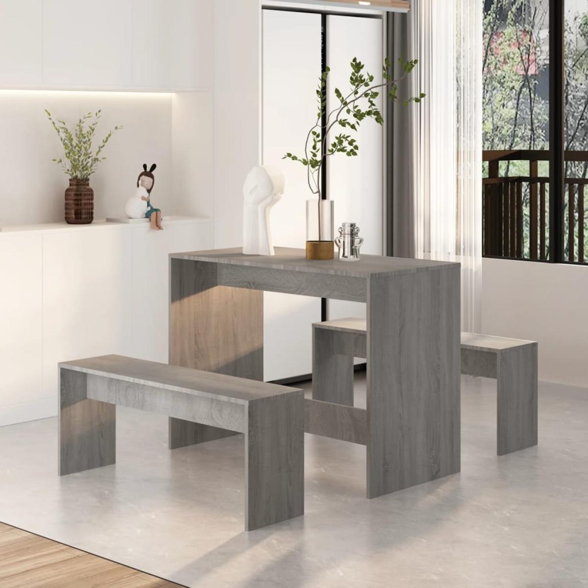 Juego de comedor 3 piezas aglomerado color gris Sonoma