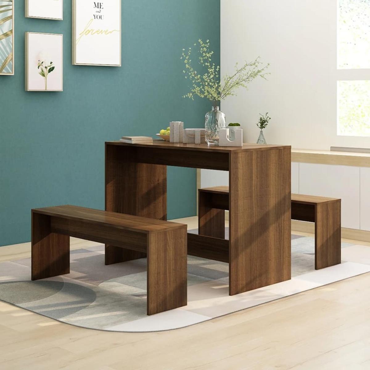 Juego de comedor 3 piezas aglomerado marrón roble