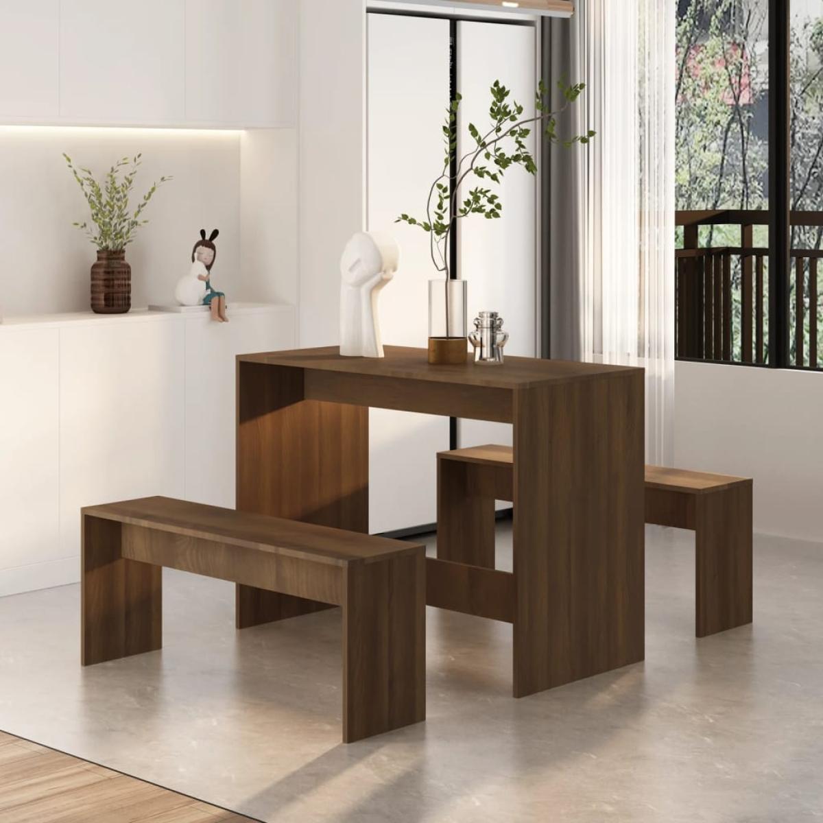 Juego de comedor 3 piezas aglomerado marrón roble