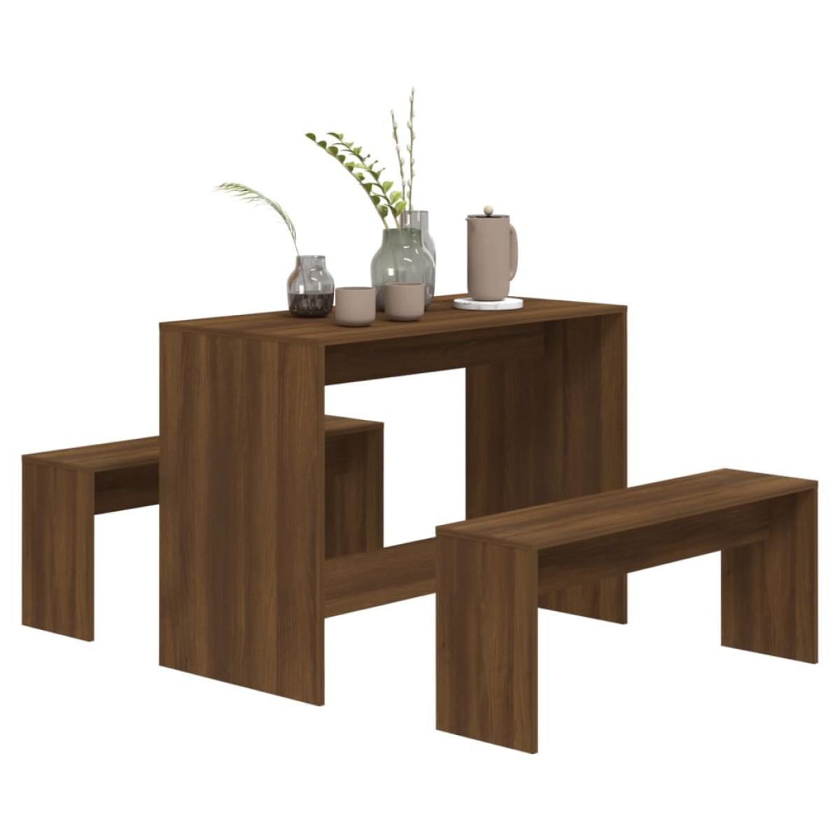 Juego de comedor 3 piezas aglomerado marrón roble