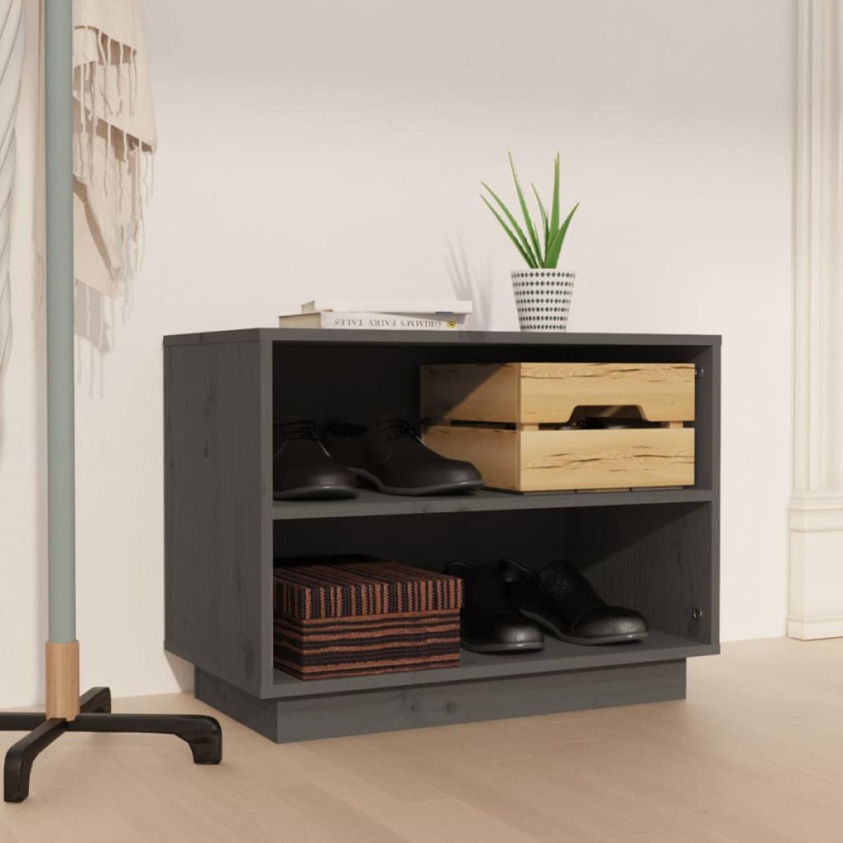 Armario zapatero de madera maciza de pino gris 60x34x45 cm