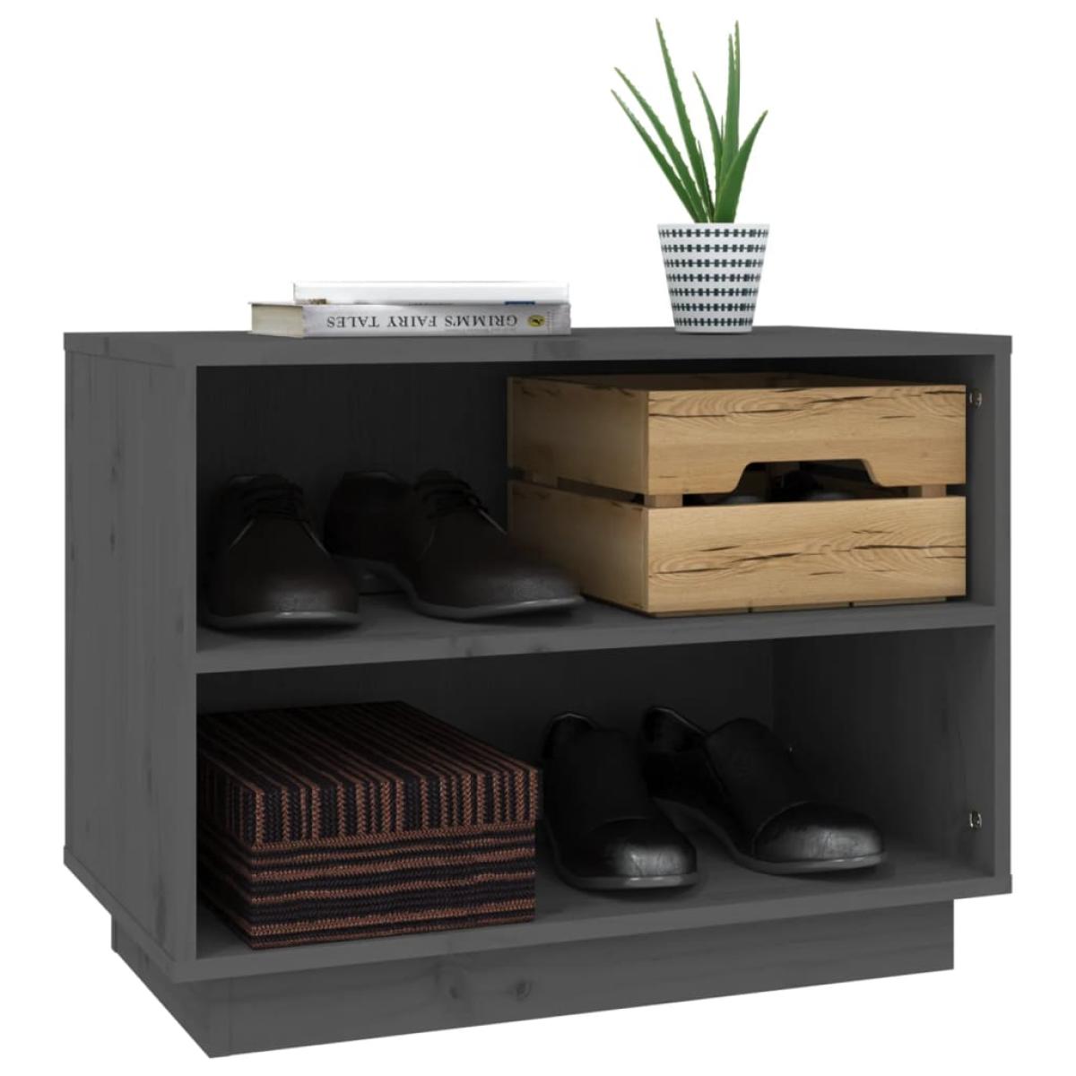 Armario zapatero de madera maciza de pino gris 60x34x45 cm