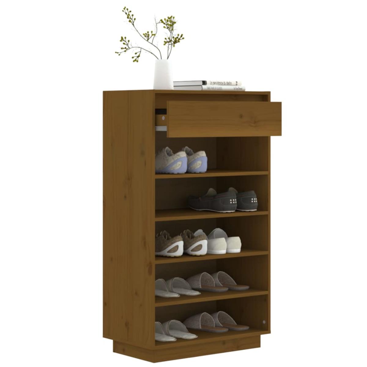 Armario zapatero madera maciza de pino marrón miel 60x34x105 cm