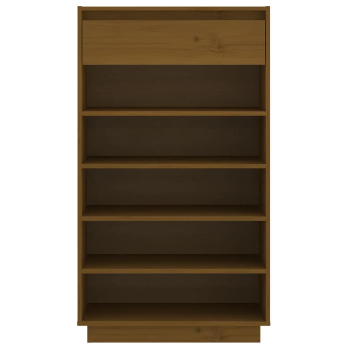 Armario zapatero madera maciza de pino marrón miel 60x34x105 cm