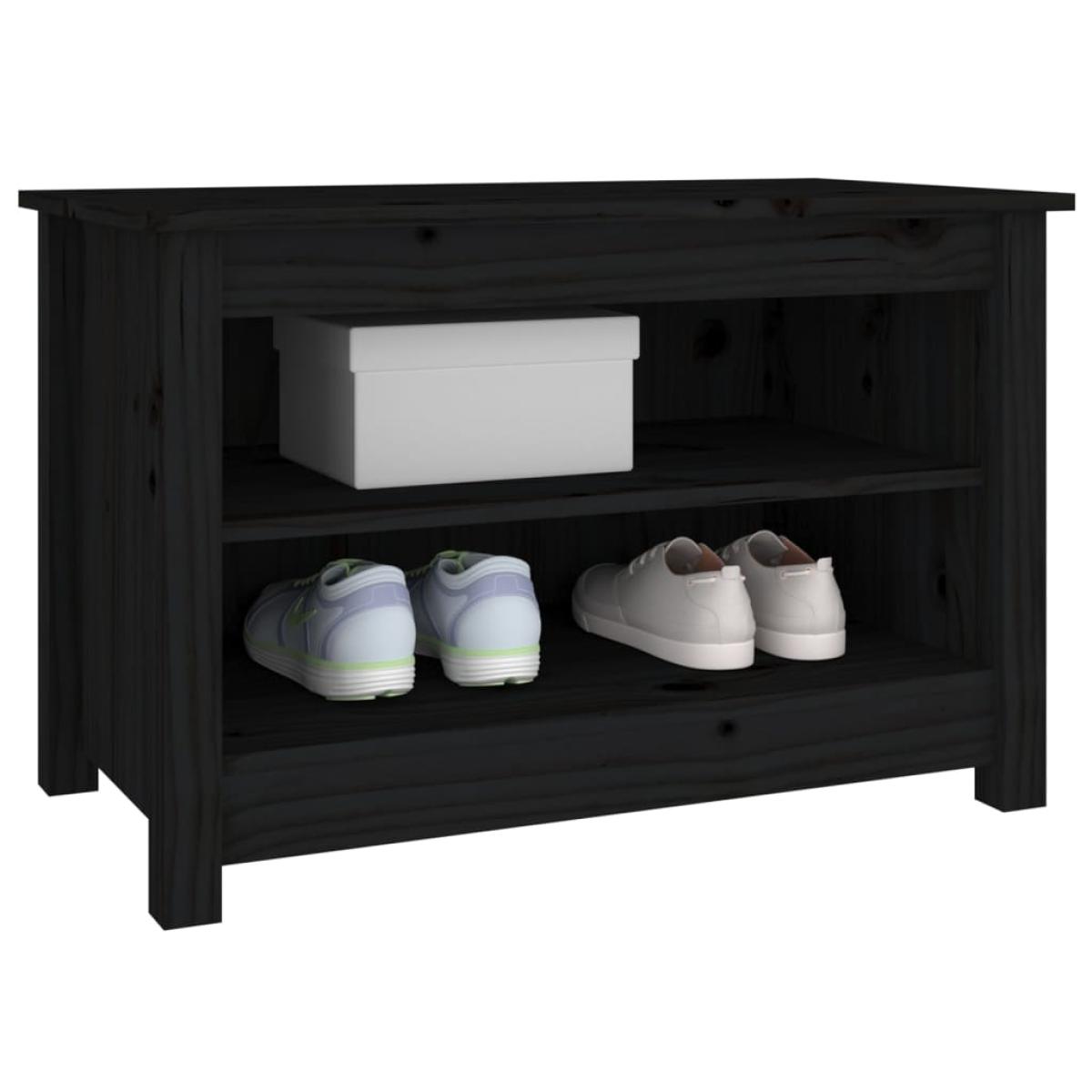 Banco zapatero madera de pino maciza negro 70x38x45,5 cm